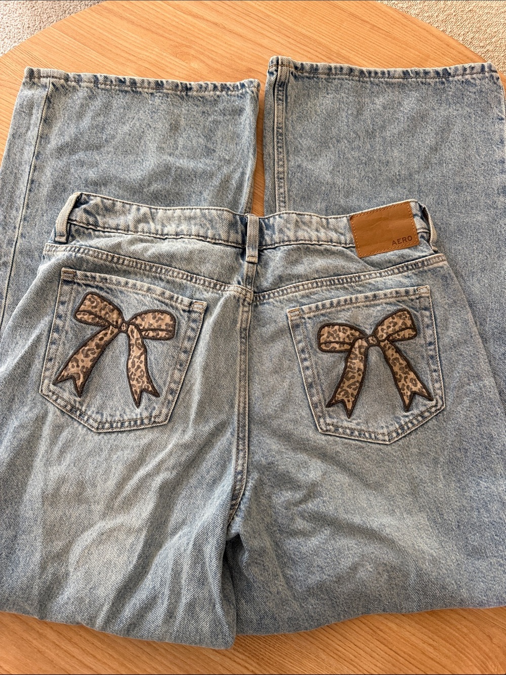 Aeropostale Light Blue Jeans with Leopard Bow Back Pockets